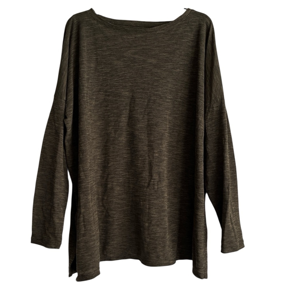 Matthildur Side Slit‎ Variegated Tunic Top Green Brown Size L / XL